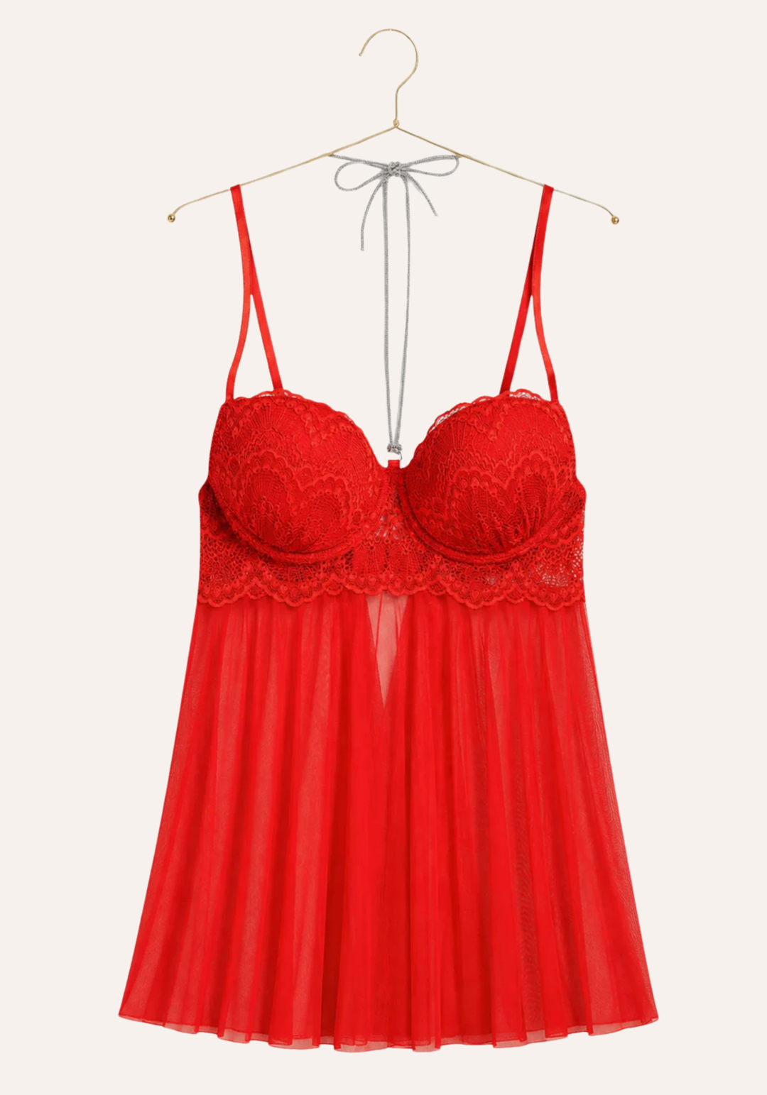 Lingerie Babydoll: Shoulder Strap Dantel Padded Bra With Stras Necklace Attached With Toulle Extension And Panty