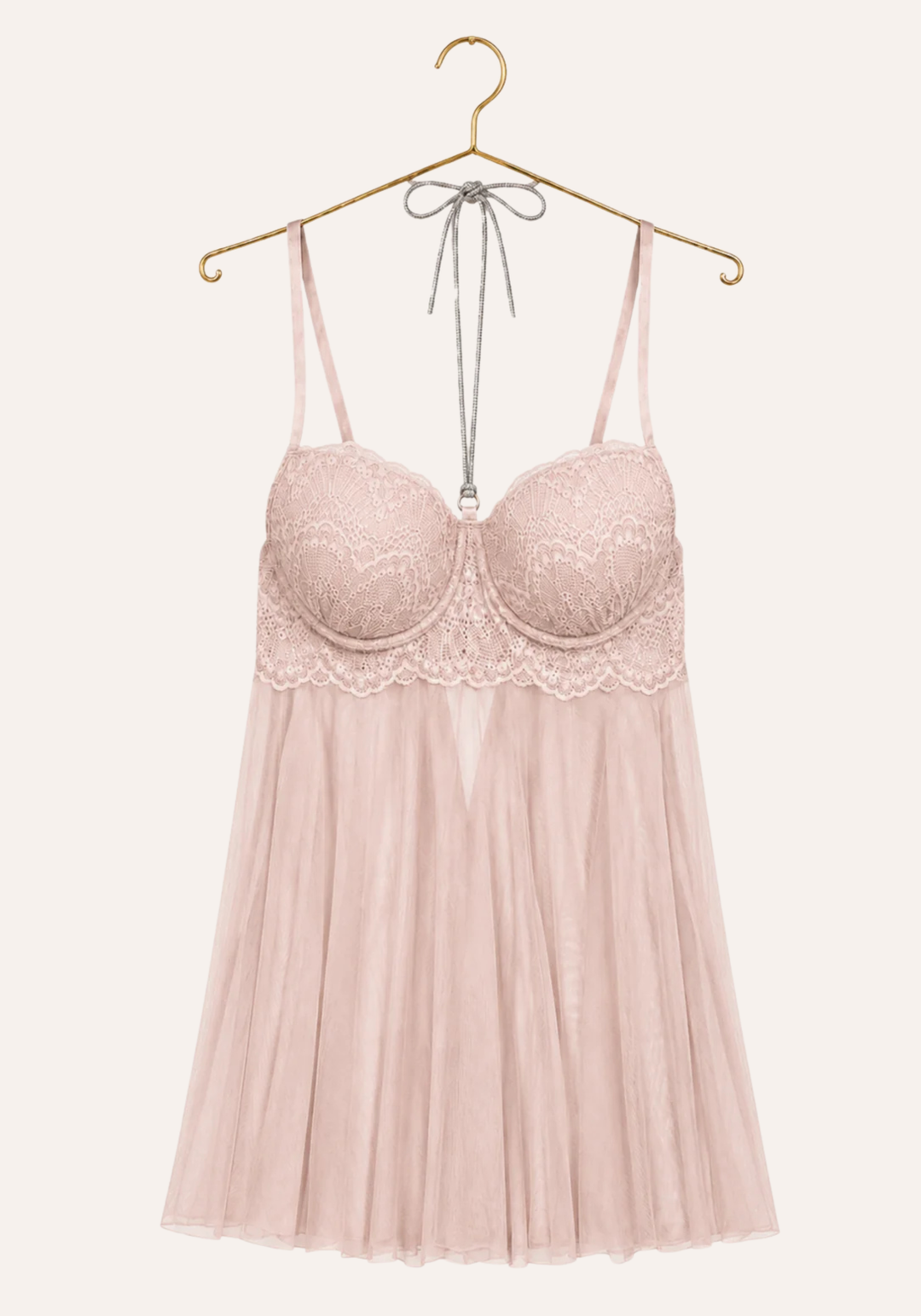 Lingerie Babydoll: Shoulder Strap Dantel Padded Bra With Stras Necklace Attached With Toulle Extension And Panty