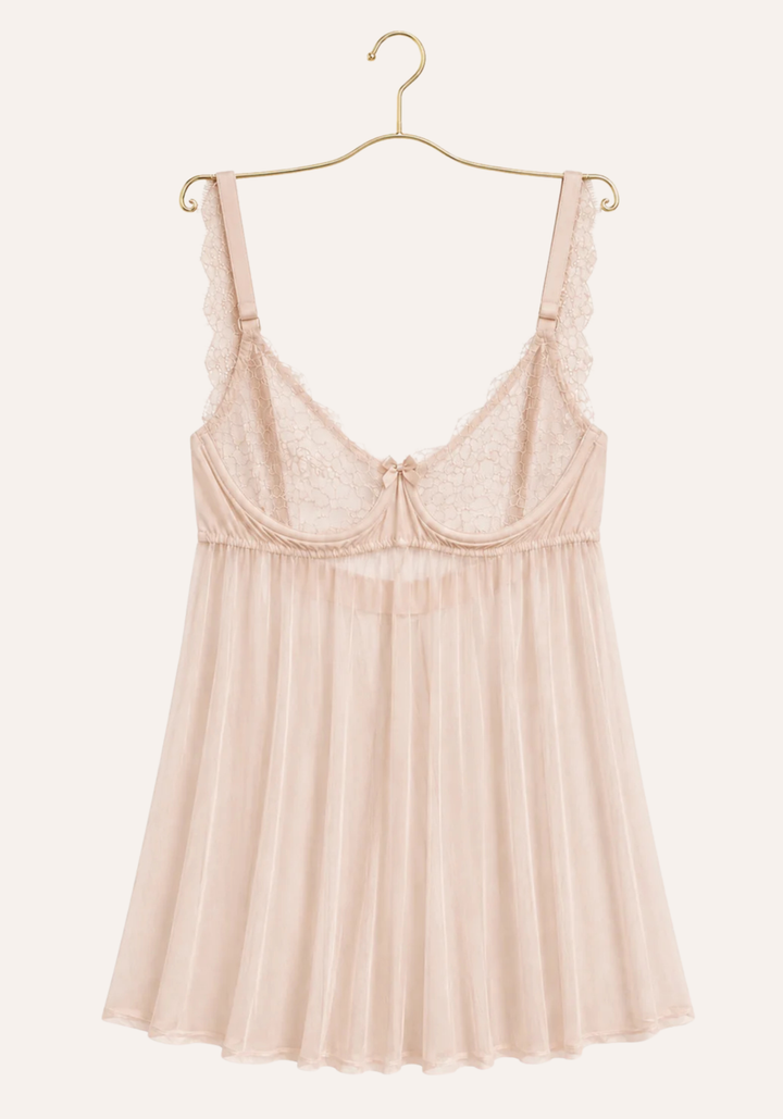 Lingerie Babydoll: Shoulder Strap Lace Underwired Cup With Toulle Extension And Panty