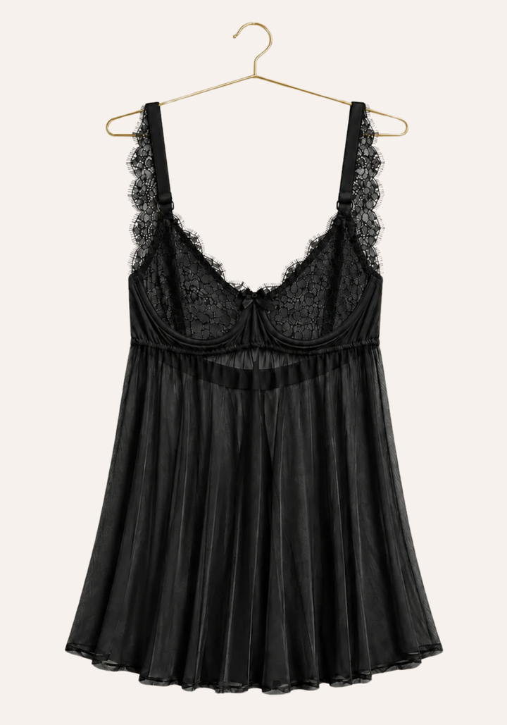 Lingerie Babydoll: Shoulder Strap Lace Underwired Cup With Toulle Extension And Panty