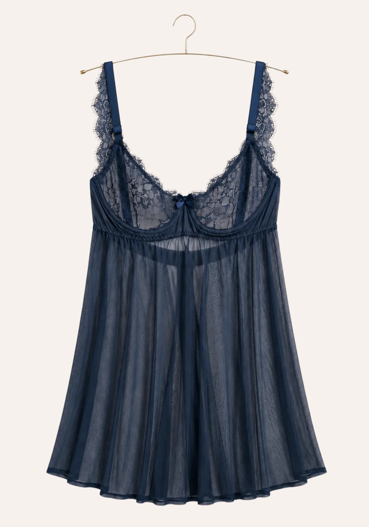 Lingerie Babydoll: Shoulder Strap Lace Underwired Cup With Toulle Extension And Panty
