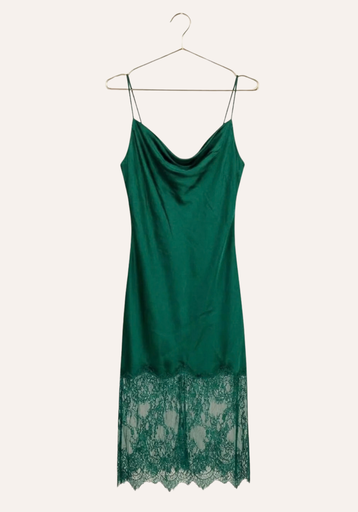 Shoulder Strap Satin Nighty With Long Lace In The Bottom
