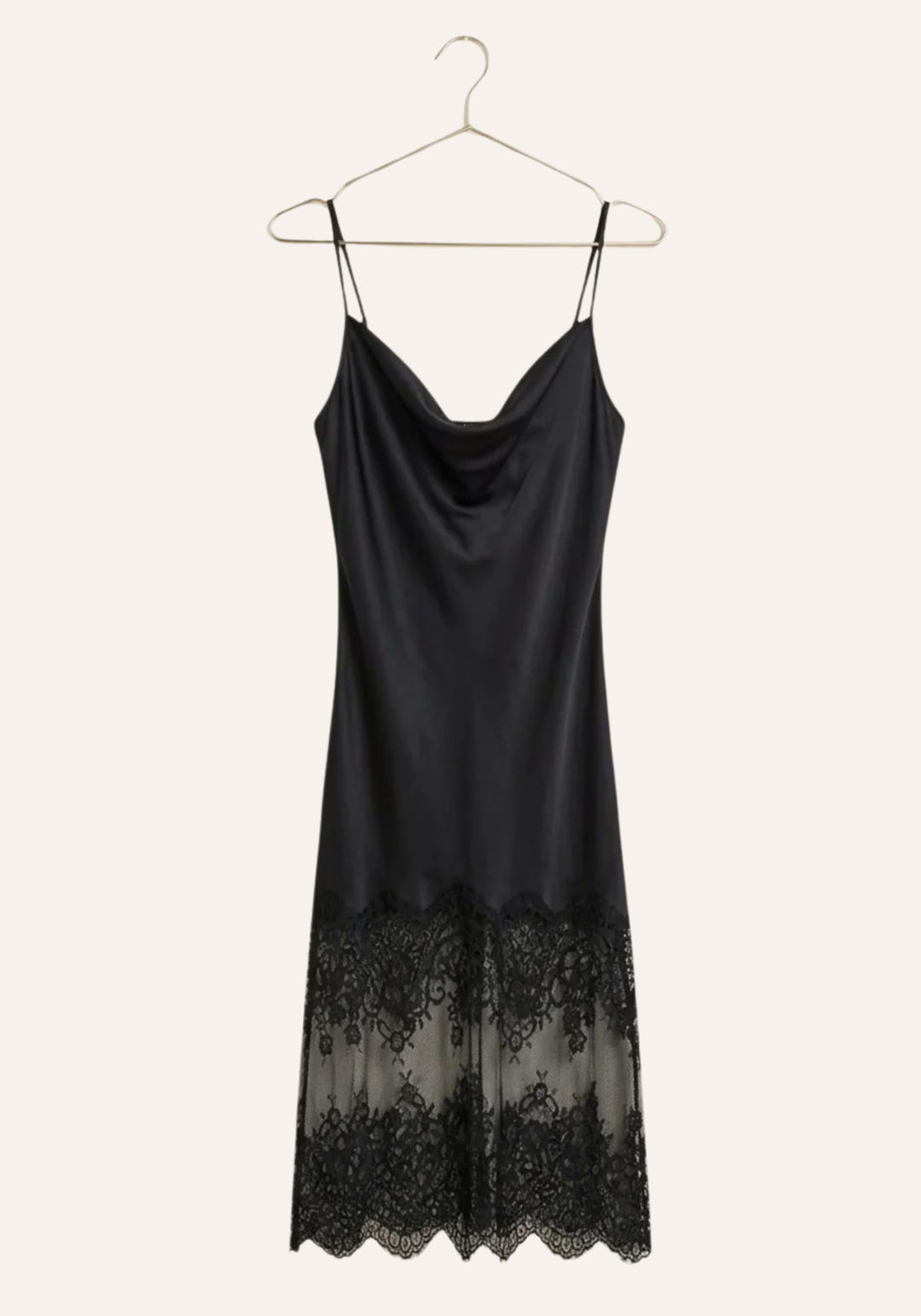 Shoulder Strap Satin Nighty With Long Lace In The Bottom