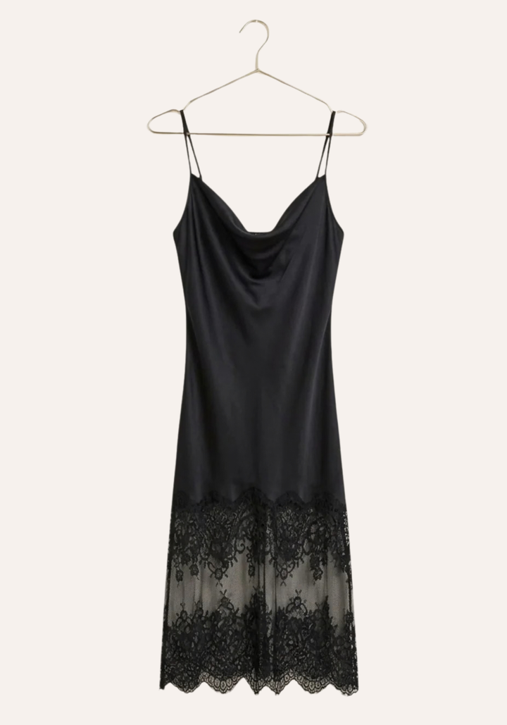 Shoulder Strap Satin Nighty With Long Lace In The Bottom