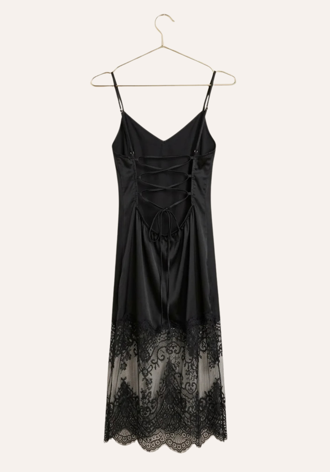 Shoulder Strap Satin Nighty With Long Lace In The Bottom
