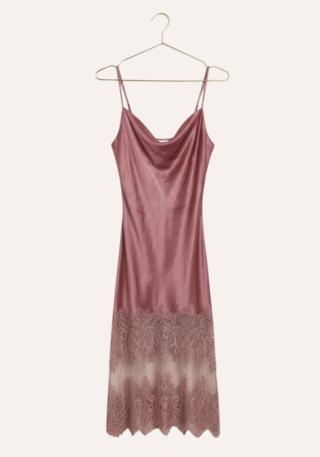 Shoulder Strap Satin Nighty With Long Lace In The Bottom