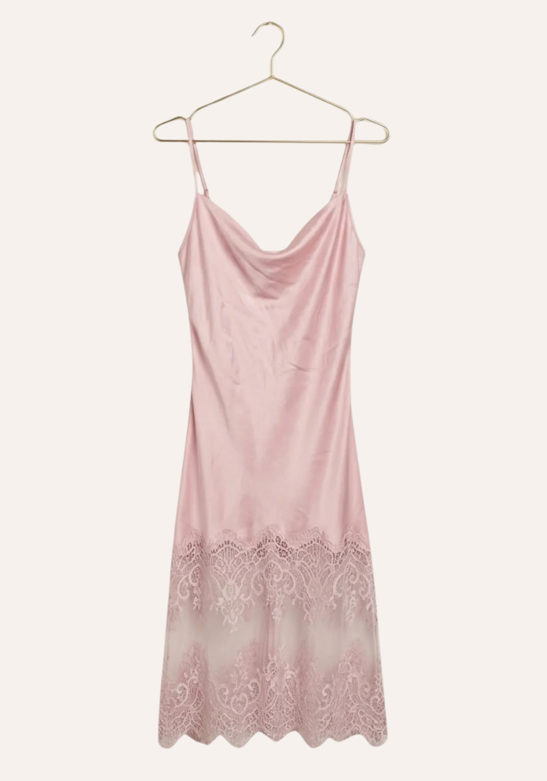 Shoulder Strap Satin Nighty With Long Lace In The Bottom