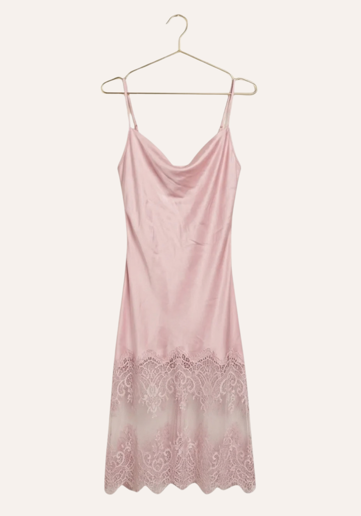 Shoulder Strap Satin Nighty With Long Lace In The Bottom
