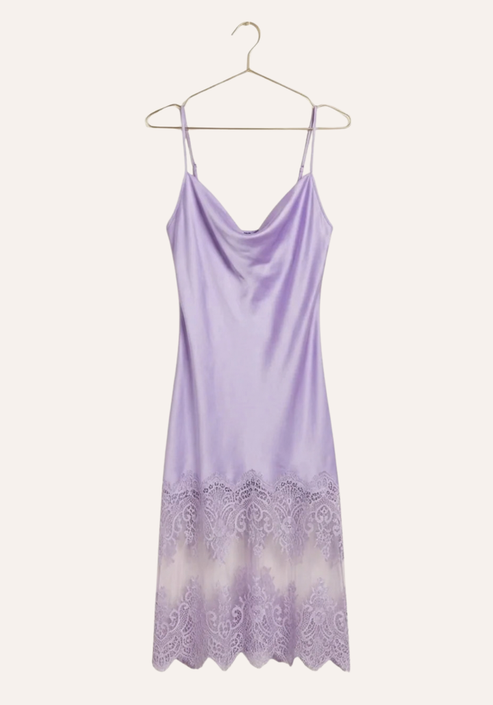 Shoulder Strap Satin Nighty With Long Lace In The Bottom