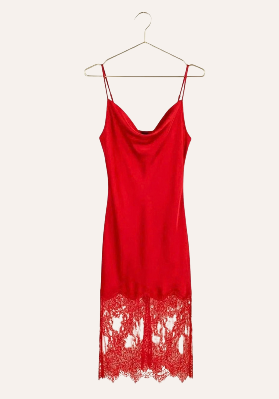 Shoulder Strap Satin Nighty With Long Lace In The Bottom