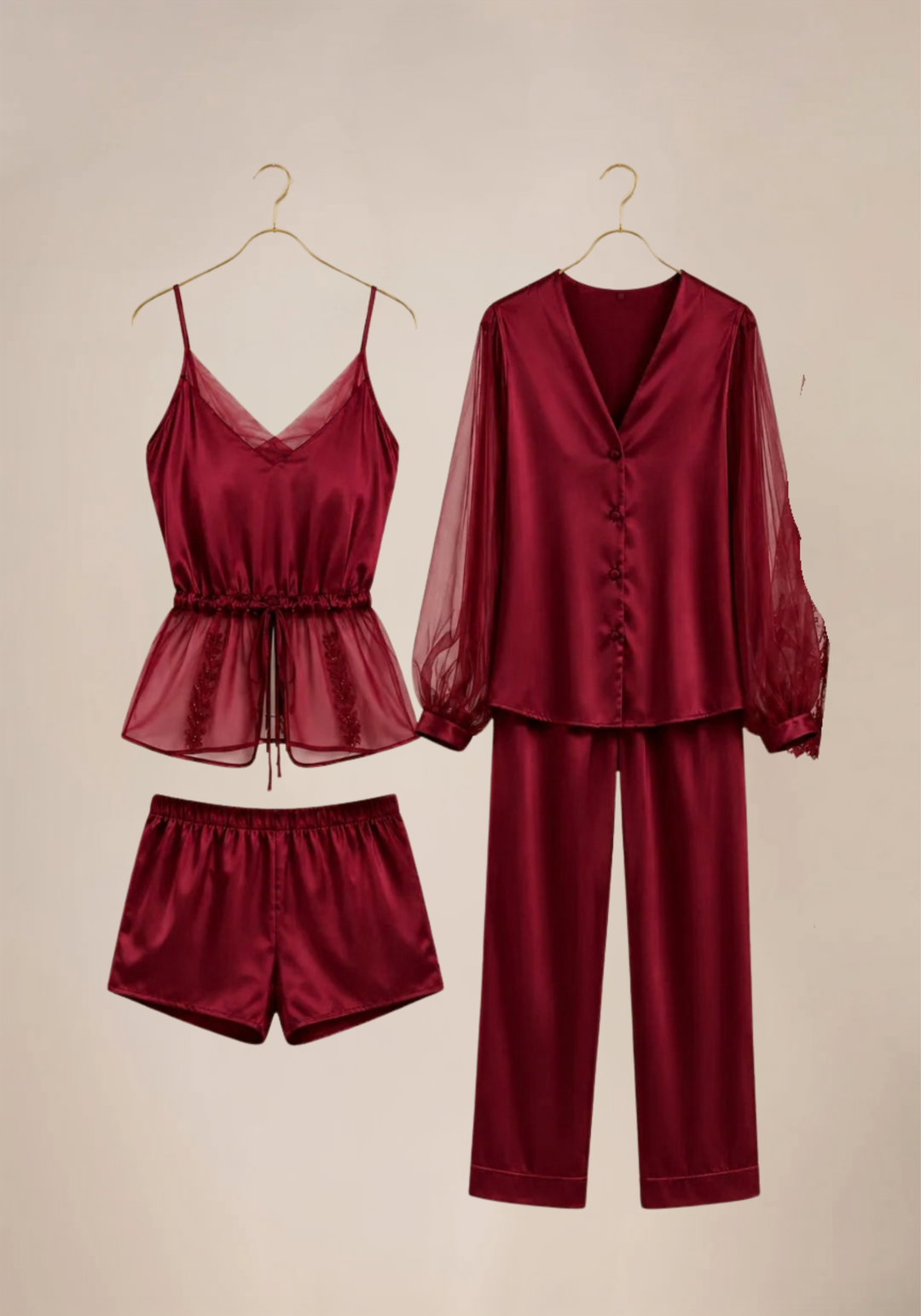 Set Of 6: Cami, Short, Top, Pant, Long Nighty, Long Lace Robe