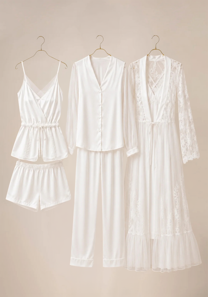 Set Of 6: Cami, Short, Top, Pant, Long Nighty, Long Lace Robe