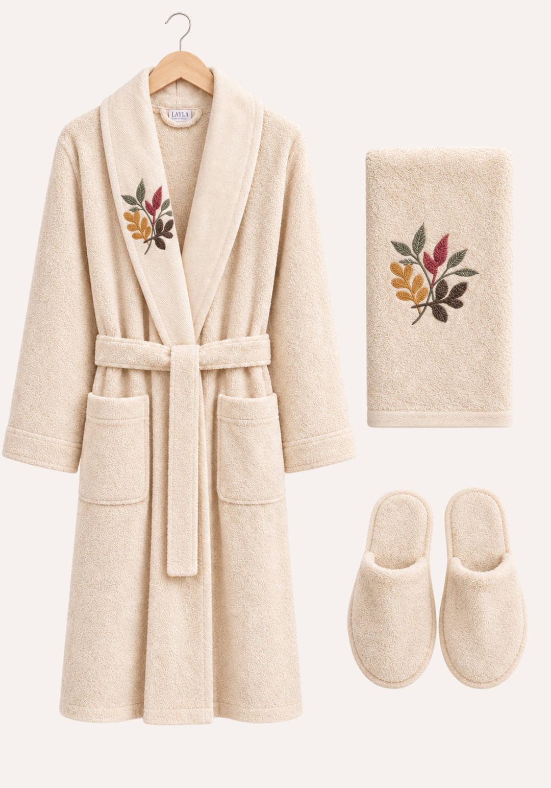 3 Pieces Single Bathrobe Embroidered Set