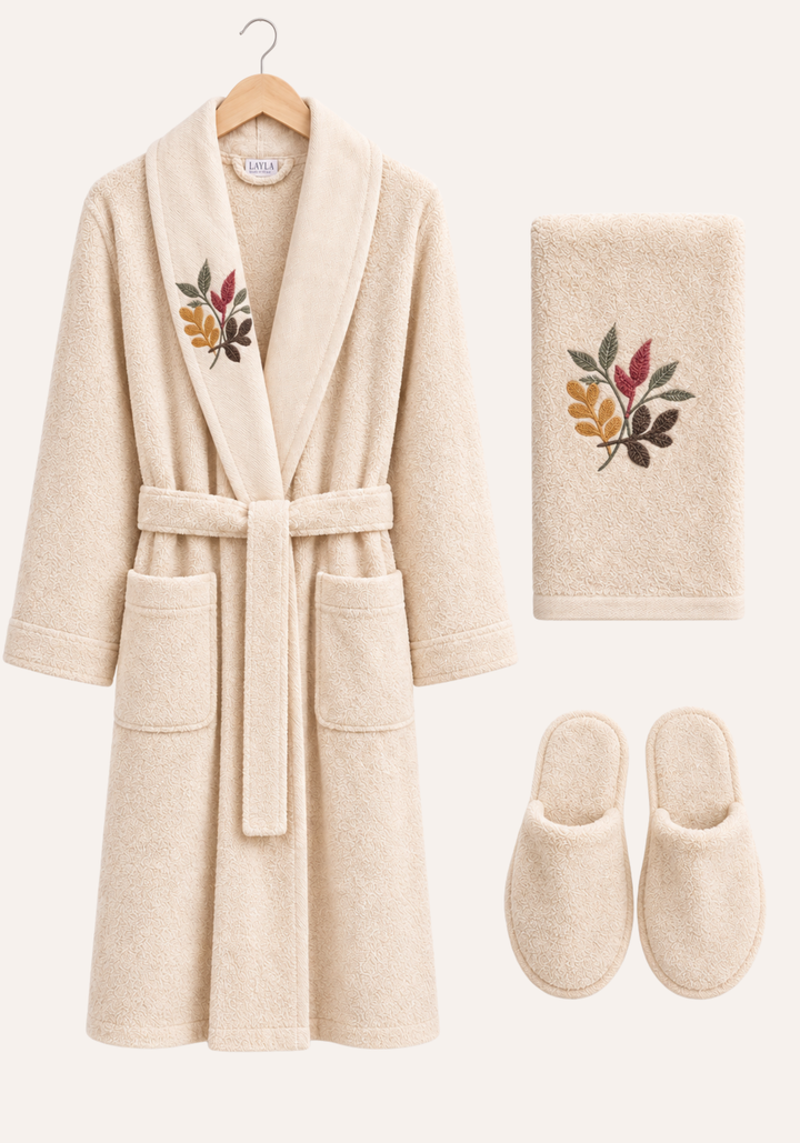 3 Pieces Single Bathrobe Embroidered Set