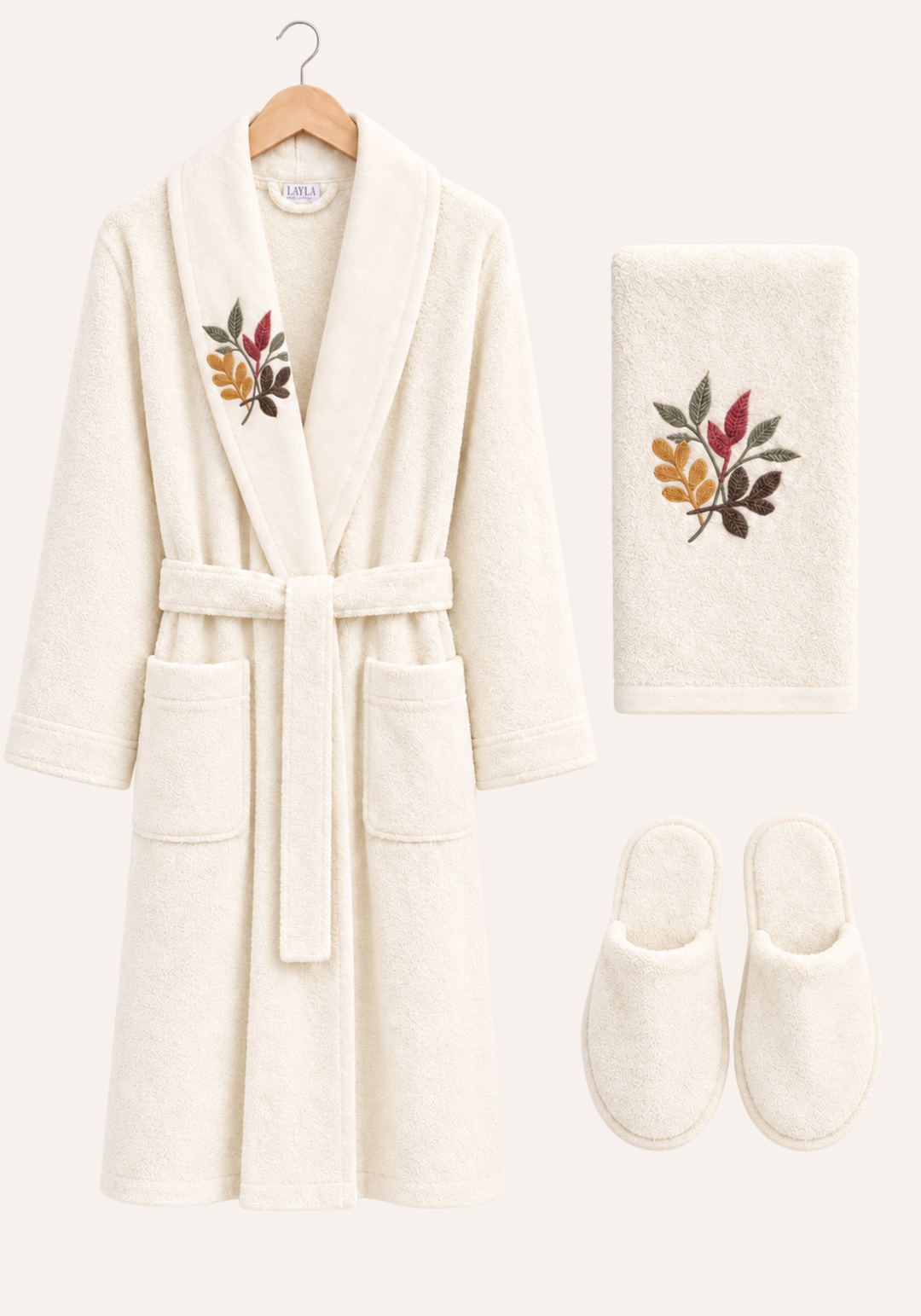 3 Pieces Single Bathrobe Embroidered Set