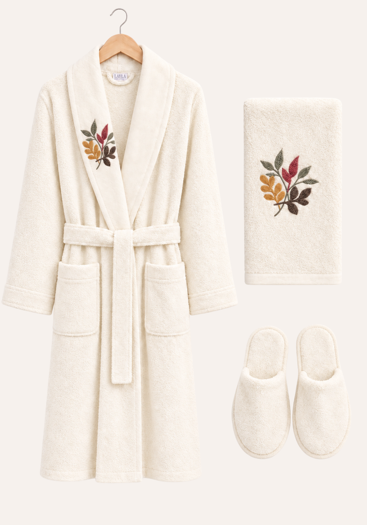 3 Pieces Single Bathrobe Embroidered Set