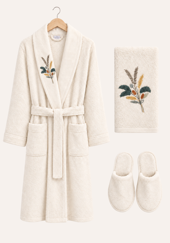 3 Pieces Single Bathrobe Embroidered Set