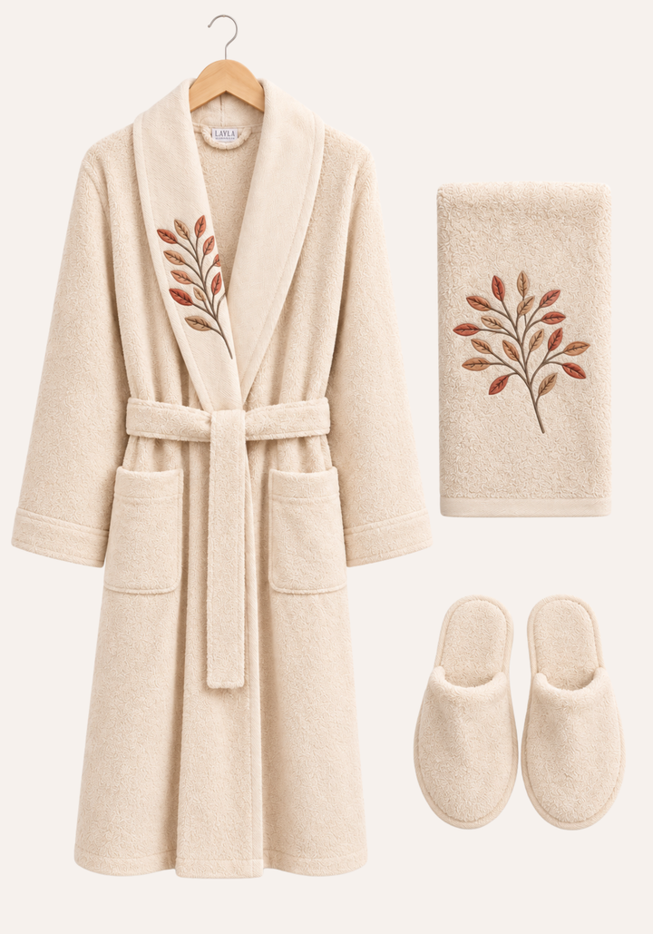 3 Pieces Single Bathrobe Embroidered Set