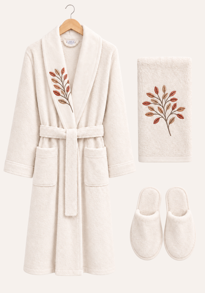 3 Pieces Single Bathrobe Embroidered Set