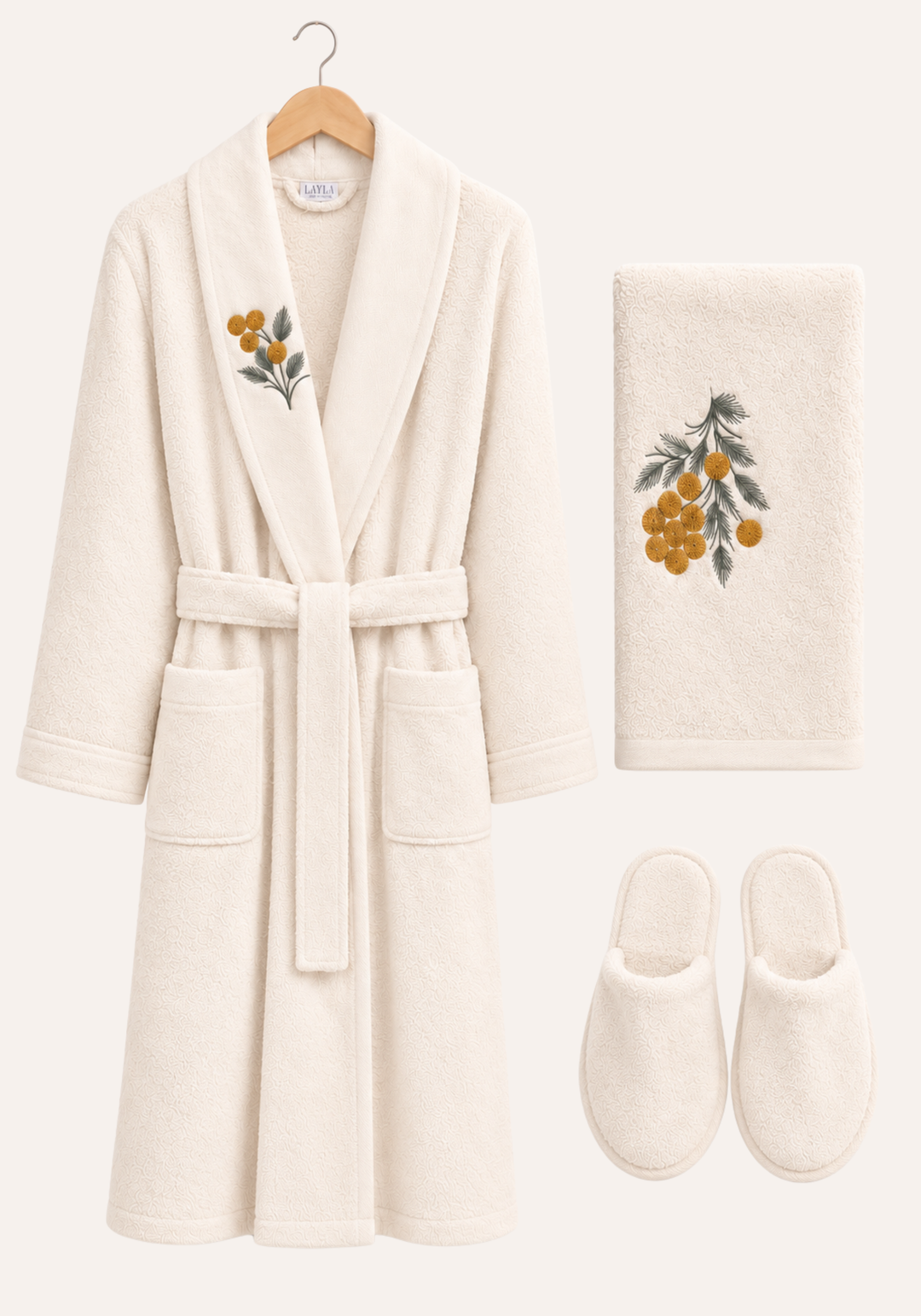 3 Pieces Single Bathrobe Embroidered Set