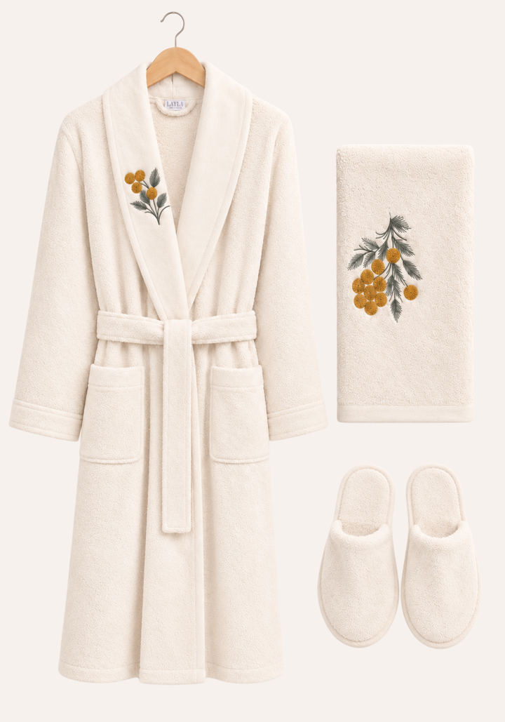 3 Pieces Single Bathrobe Embroidered Set