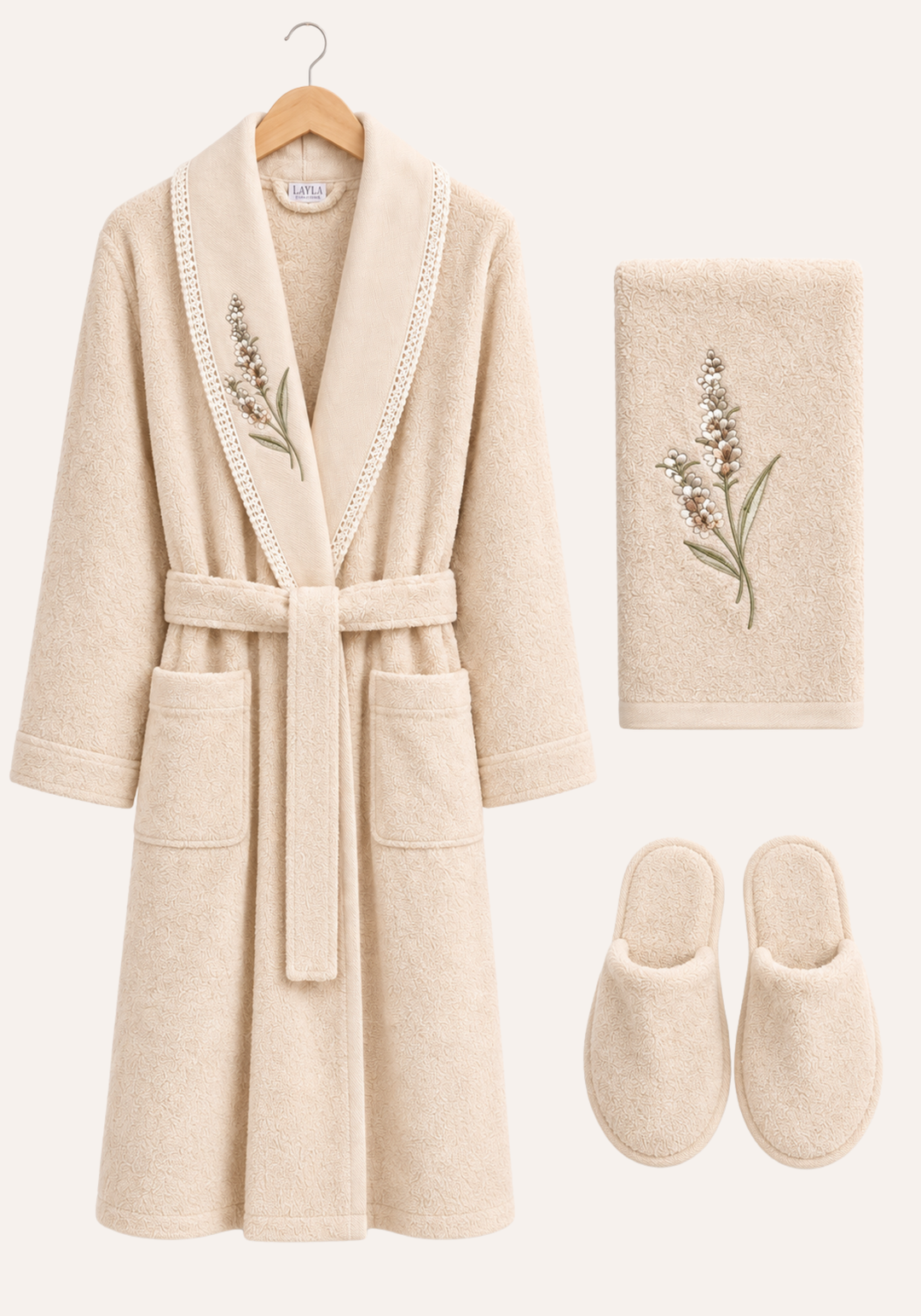 3 Pieces Single Bathrobe Embroidered Set