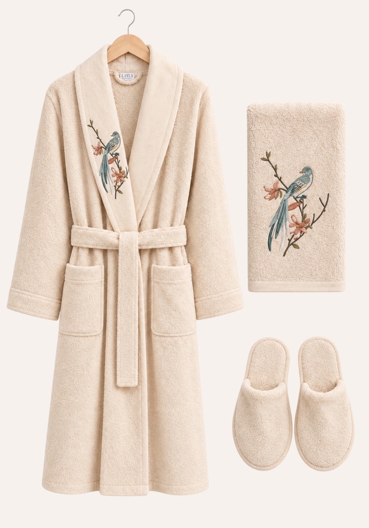 3 Pieces Single Bathrobe Embroidered Set
