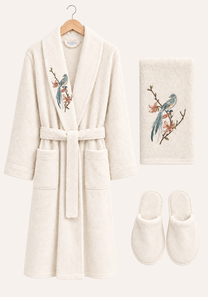 3 Pieces Single Bathrobe Embroidered Set