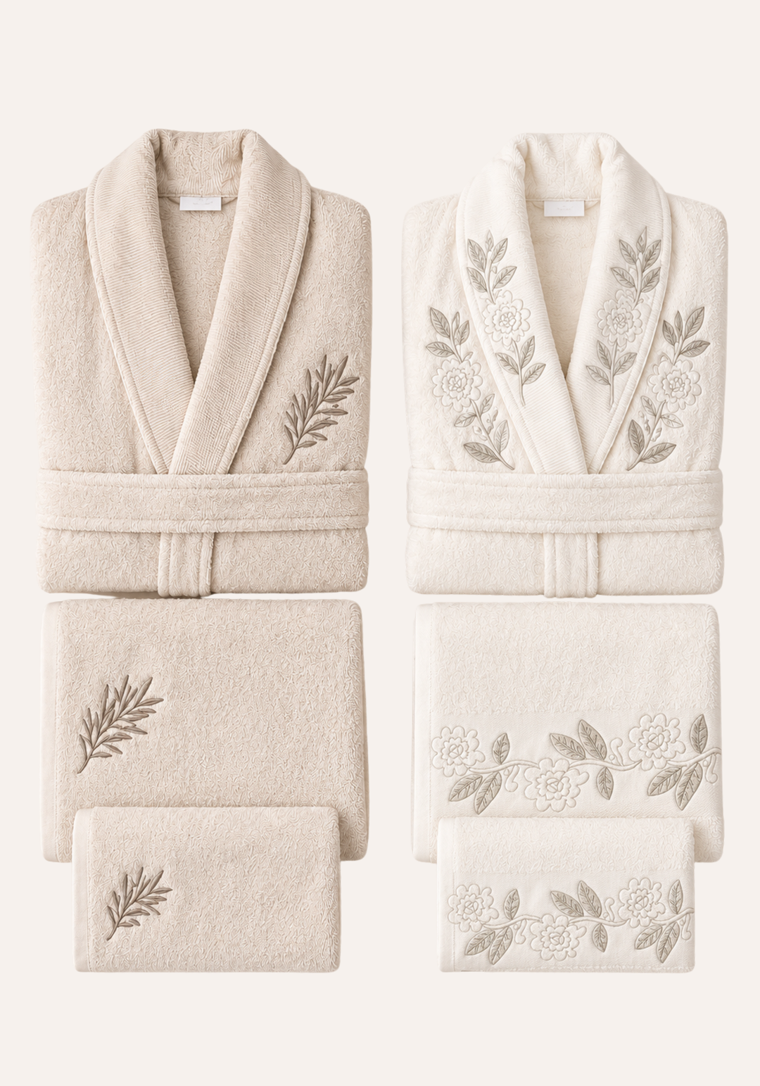 6 Pieces Double Bathrobe Embroidered Set