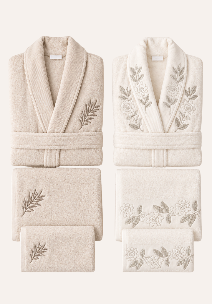 6 Pieces Double Bathrobe Embroidered Set