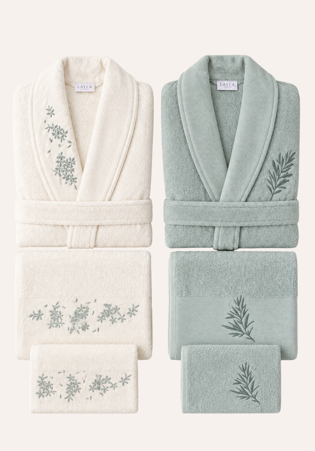 6 Pieces Double Bathrobe Embroidered Set
