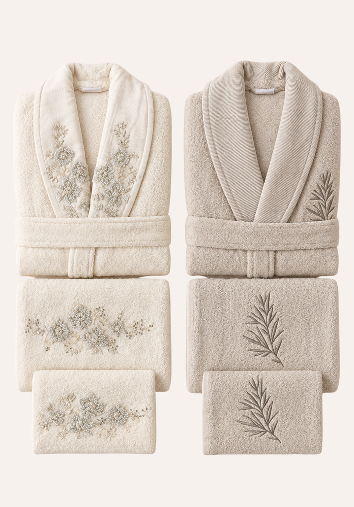 6 Pieces Double Bathrobe Embroidered Set