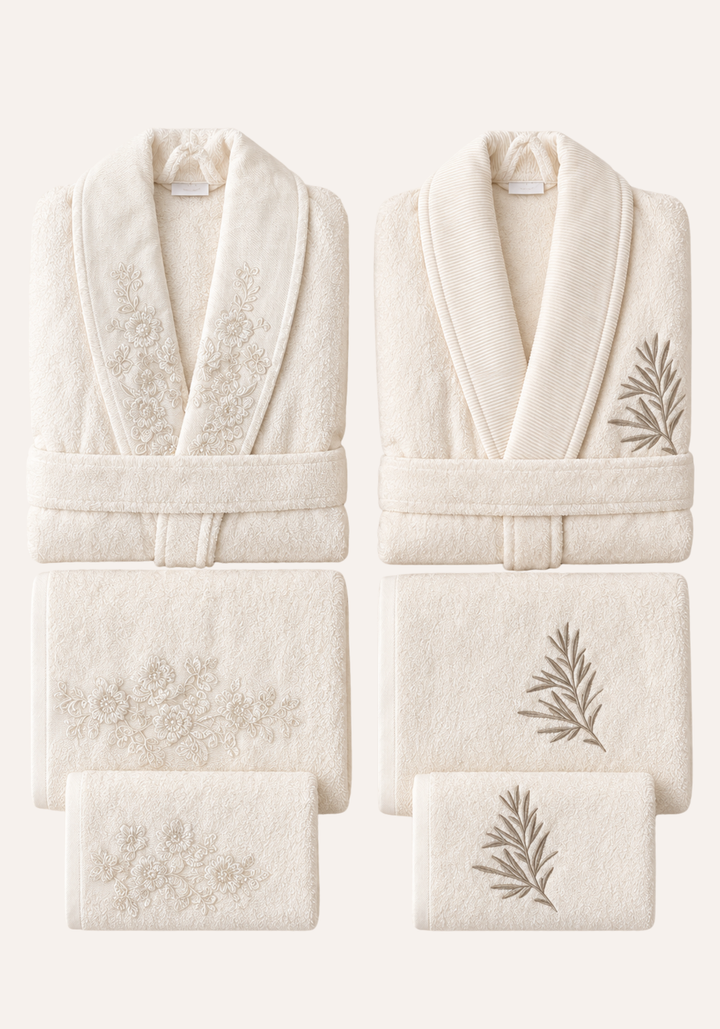 6 Pieces Double Bathrobe Embroidered Set