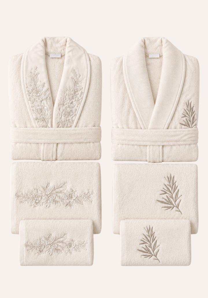 6 Pieces Double Bathrobe Embroidered Set