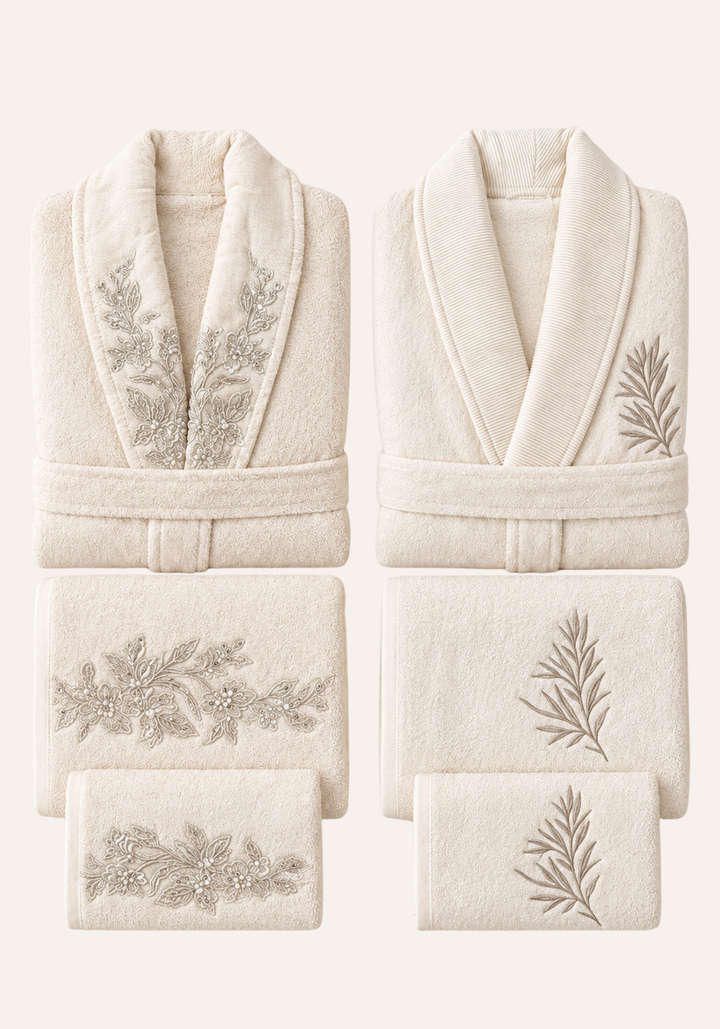 6 Pieces Double Bathrobe Embroidered Set