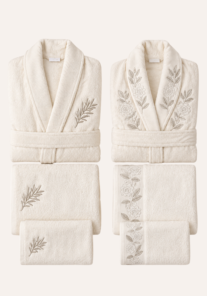 6 Pieces Double Bathrobe Embroidered Set