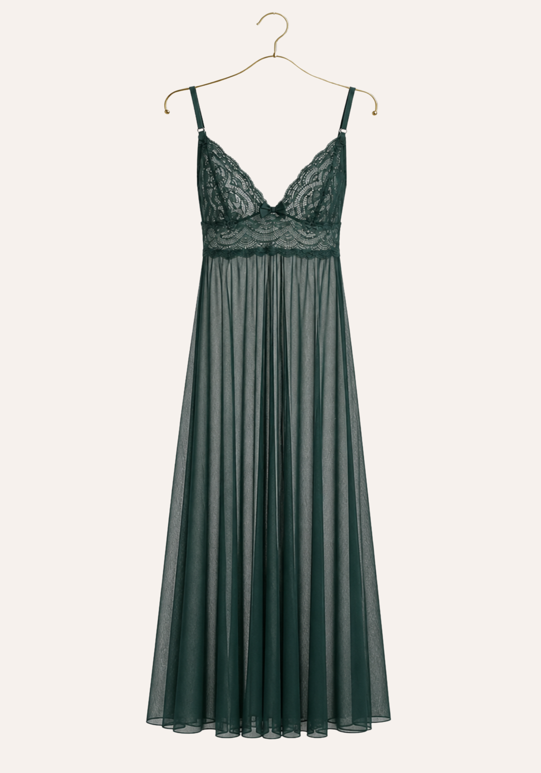 Shoulder Strap Full Lace Front And Back Top Plain Tulle Long Nighty