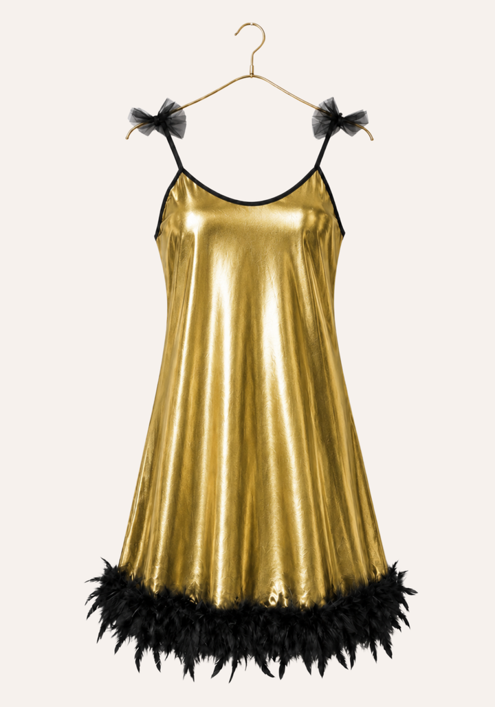 Babydoll: Ruffles Shoulder Strap Plain Satin Disko Babydoll With Furr Around The Bottom