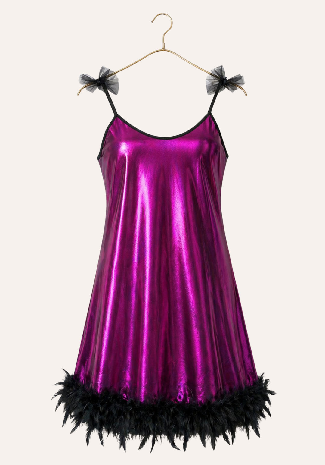 Babydoll: Ruffles Shoulder Strap Plain Satin Disko Babydoll With Furr Around The Bottom