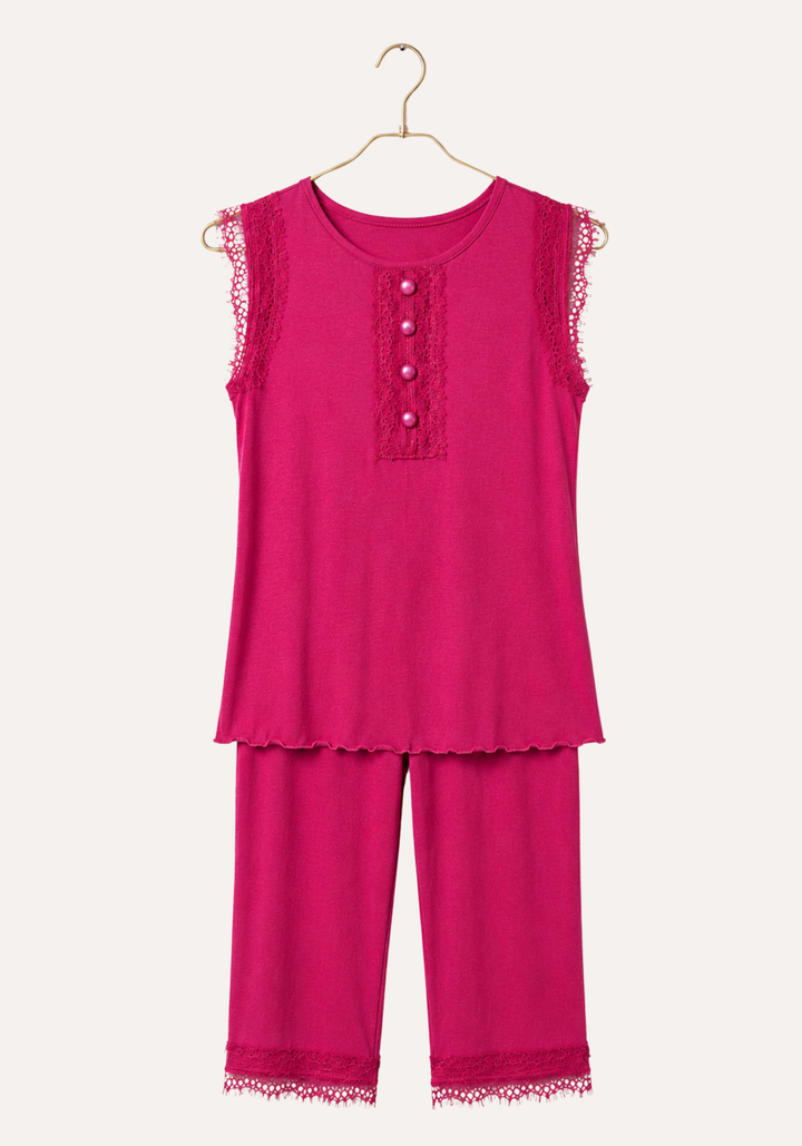 Capri Set: Viscose Elastan Sleeveless Top And Capri With Lace Detail