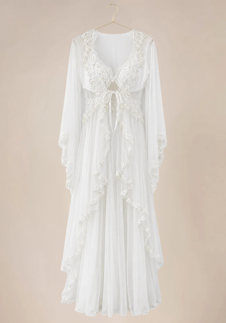 Bridal Long Night Gown And Robe Set With Lace