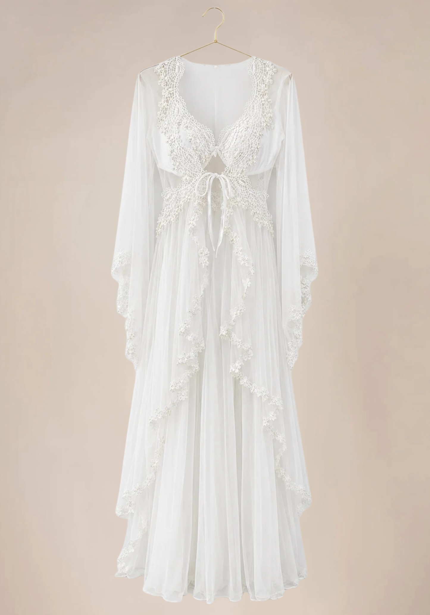 Bridal Long Night Gown And Robe Set With Lace