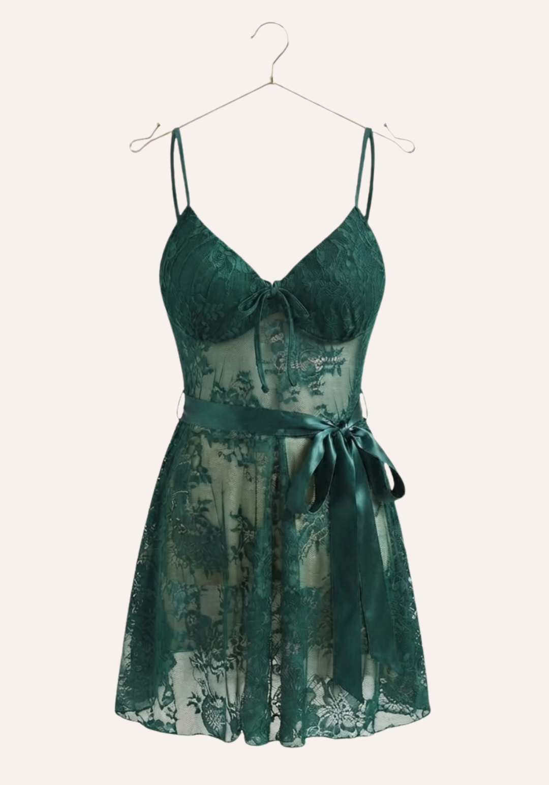 Shoulder Strap Padded Cups Full Lace Babydoll
