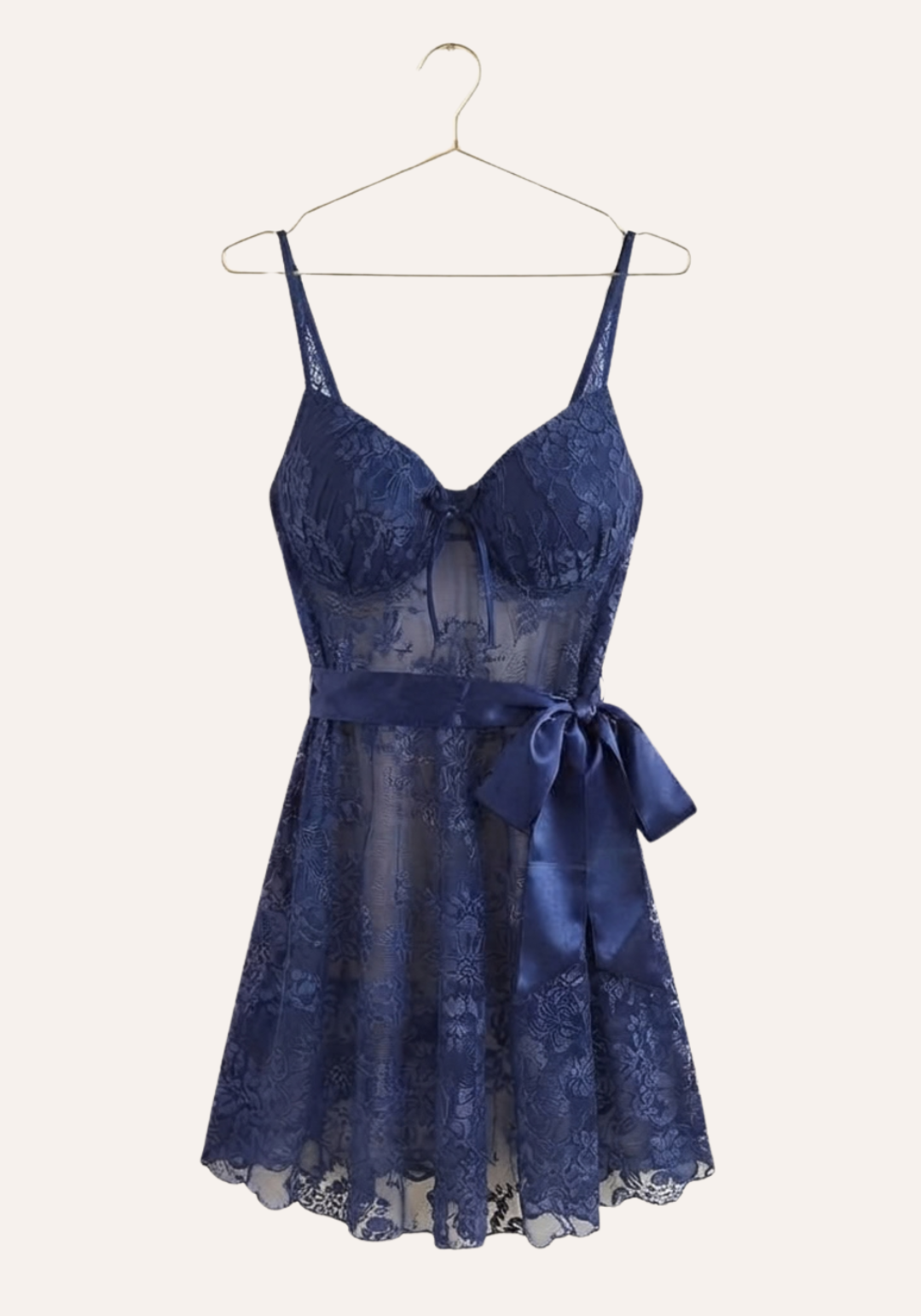 Shoulder Strap Padded Cups Full Lace Babydoll