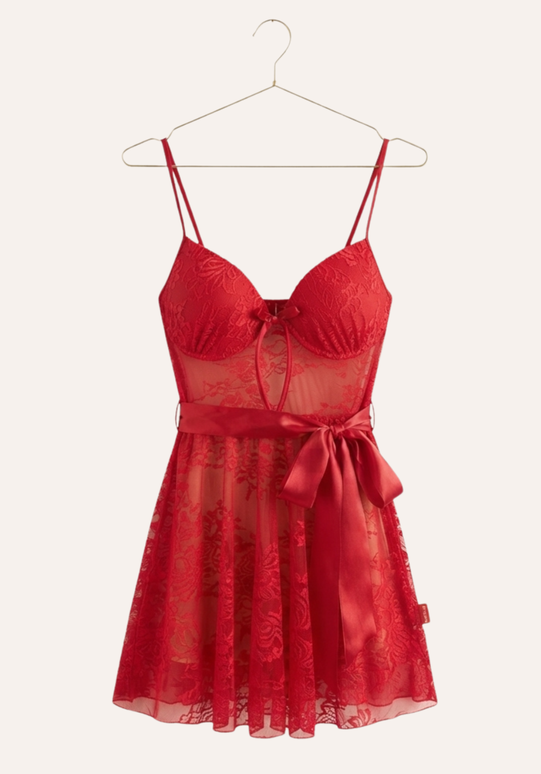 Shoulder Strap Padded Cups Full Lace Babydoll