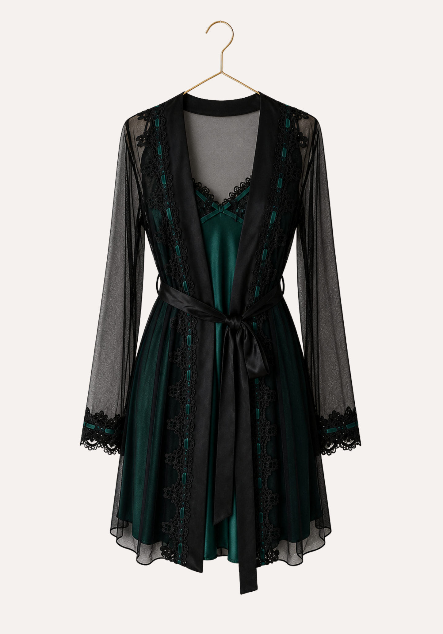 Schiffon Satin Robe Set: Satin Nighty And Schiffon Robe