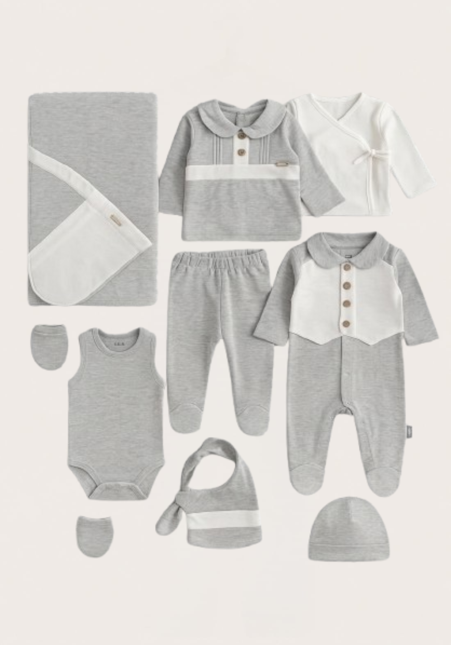 Baby Set Of 10: Romer, Top Pant, Undershirt, Banner, Cap, Blanket, Gloves, Robe, Towel