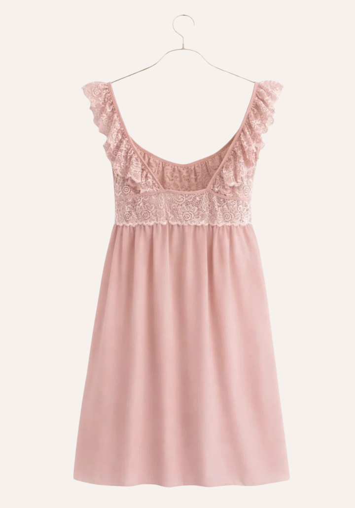 Schiffon Short Nighty With Dantel Breast Area