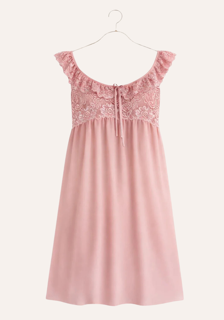Schiffon Short Nighty With Dantel Breast Area