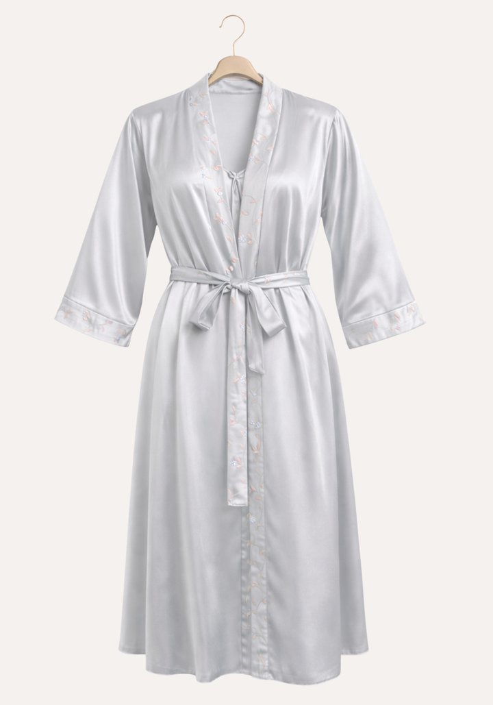 Satin Shoulder Strap Nighty With Lace And Robe